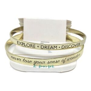 New Womens Bead Landing Double Gold Mantra Cuff Set of 2 Explore-Dream-Discover